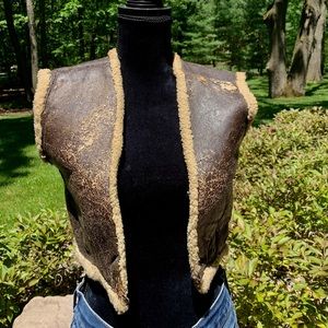 Vintage Brown Leather Sherpa Distressed Boho Rustic Rugged Vest Free People Like